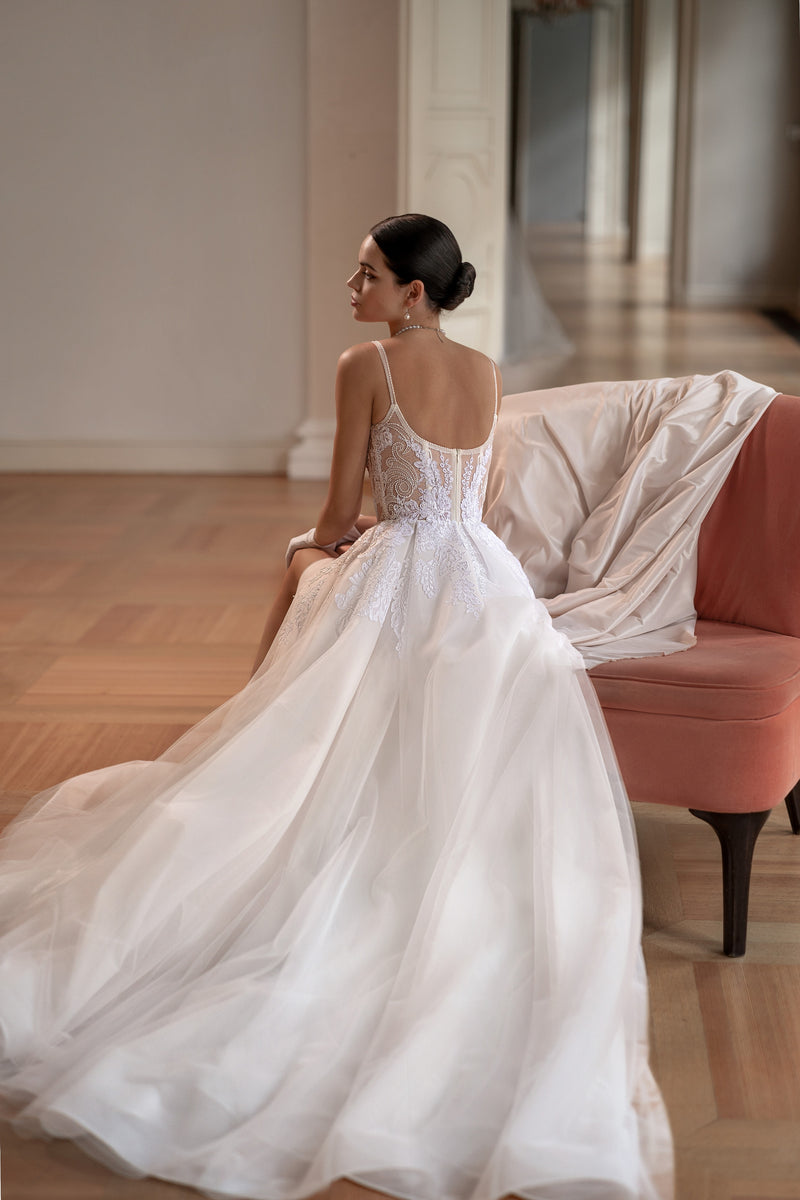 A-Line Spaghetti Strap Wedding Dress with Side Slit