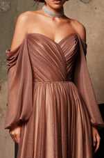 Glamorous Off-shoulder Long Sleeve Shining Evening Dress