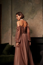 Glamorous Off-shoulder Long Sleeve Shining Evening Dress