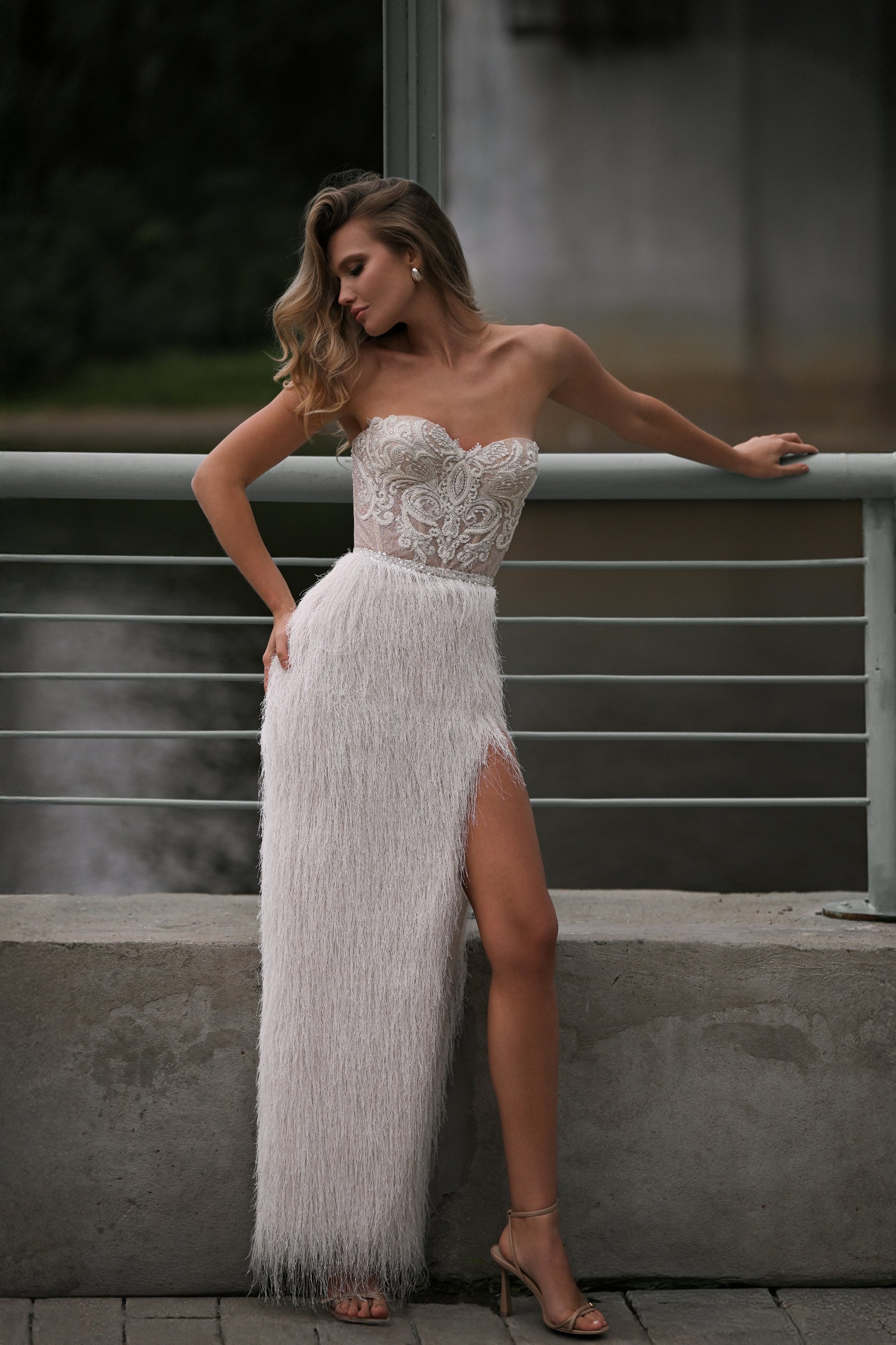 corset tassel dress Strapless Crystal Tassel Dress Light Blue