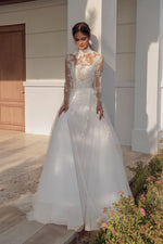 4 in One: Lace Wedding Dress with Removable Overskirt and Bolero