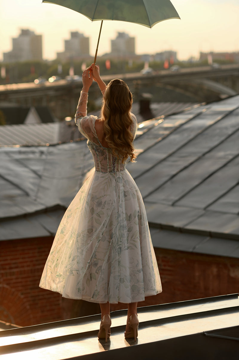 Long Sleeve Floral Print Midi Dress HAREM's Brides Long Sleeve Floral Print Midi Dress HAREM's Brides