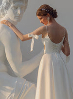 Spaghetti Strap V-Neck Wedding Dress with Pearly Details