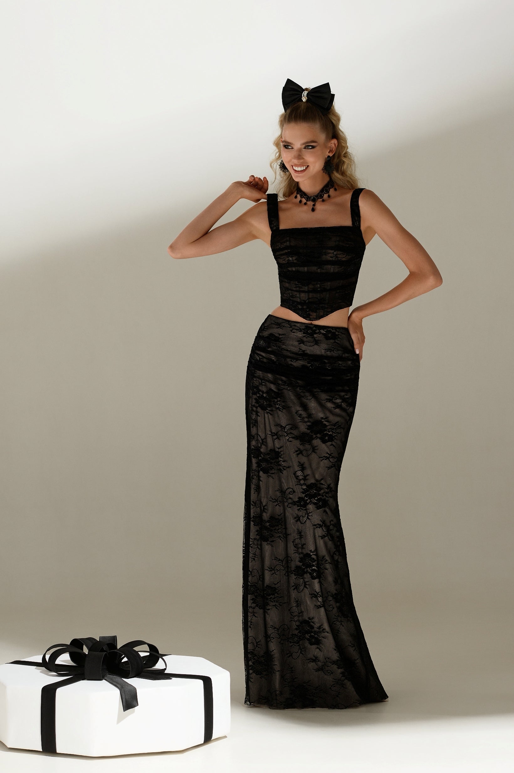 Two-Piece Maxi Black Lace Dress HAREM's Brides Two-Piece Maxi Black Lace Dress HAREM's Brides