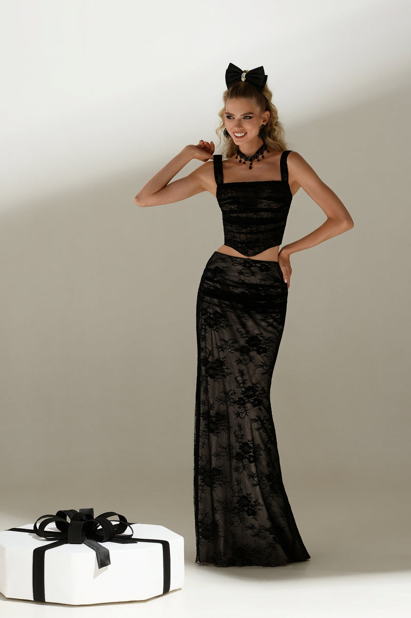 Two-Piece Maxi Black Lace Dress