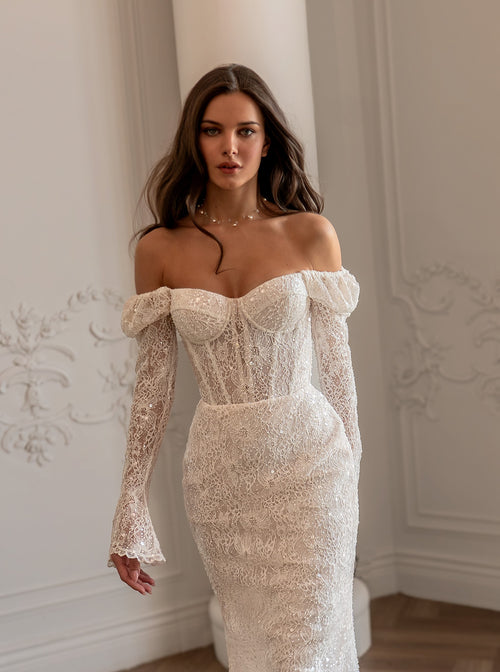Strapless Lace Corset Wedding Dress with Detachable Sleeves & Choker | Garden Reverie Bridal