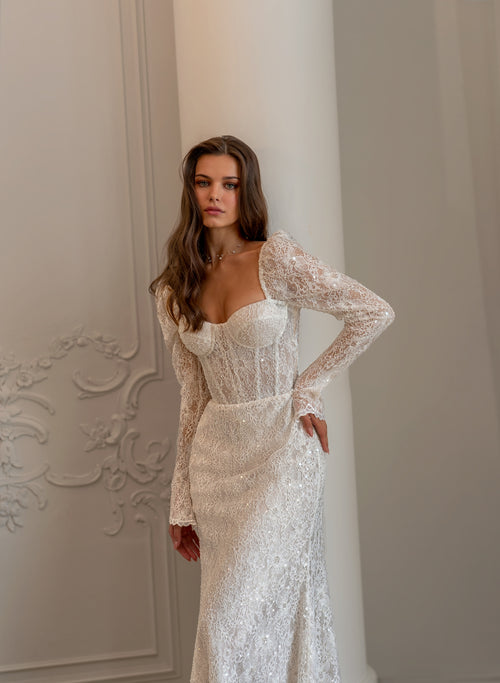 Strapless Lace Corset Wedding Dress with Detachable Sleeves & Choker | Garden Reverie Bridal