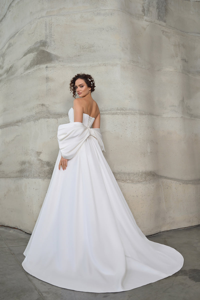 2 em 1: vestido de noiva minimalista evasê sem alças com laço removível
