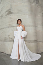 2 em 1: vestido de noiva minimalista evasê sem alças com laço removível