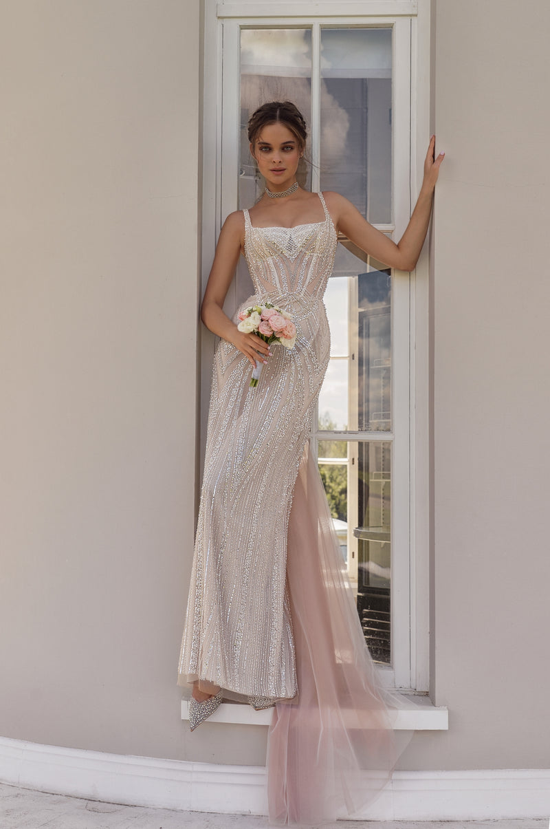 Luxury Square Neckline Shiney Mermaid Wedding Dress