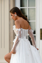 Ethereal Grace A-Line Tulle Wedding Dress with Draped Lace Corset
