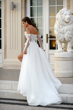 Ethereal Grace A-Line Tulle Wedding Dress with Draped Lace Corset