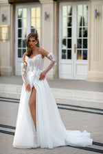 Ethereal Grace A-Line Tulle Wedding Dress with Draped Lace Corset