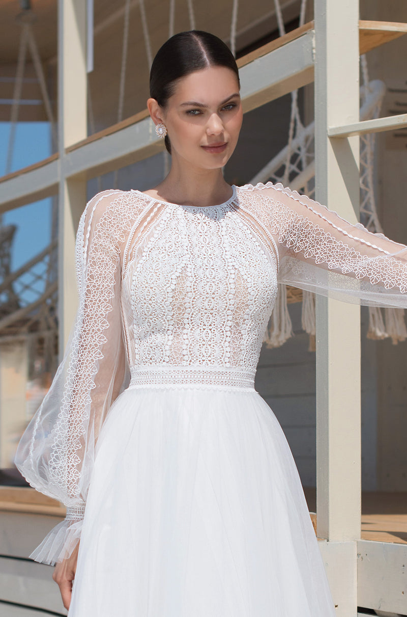 elegant lace wedding dresses Elegant Long Sleeve A-Line Lace Wedding Dress