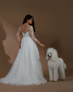 Sheer Lace Long Sleeves Glitter Tulle A-Line Wedding Dress