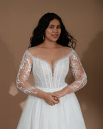 Sheer Lace Long Sleeves Glitter Tulle A-Line Wedding Dress