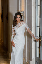 Modern Muse Sheath Wedding Gown with Asymmetrical Neckline