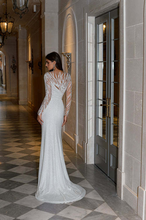 Modern Muse Sheath Wedding Gown with Asymmetrical Neckline
