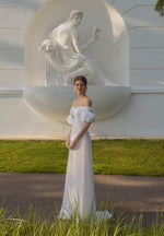 Minimalist Off-the-shoulder Silk Wedding Dress with 3-D Rose Gloves