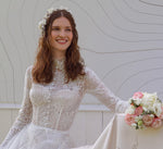 Modest Long Sleeve High-Neck A-Line Lace Wedding Gown