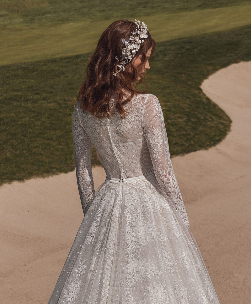 Modest Long Sleeve High-Neck A-Line Lace Wedding Gown Made to Measure Modest Long Sleeve High-Neck A-Line Lace Wedding Gown Made to Measure