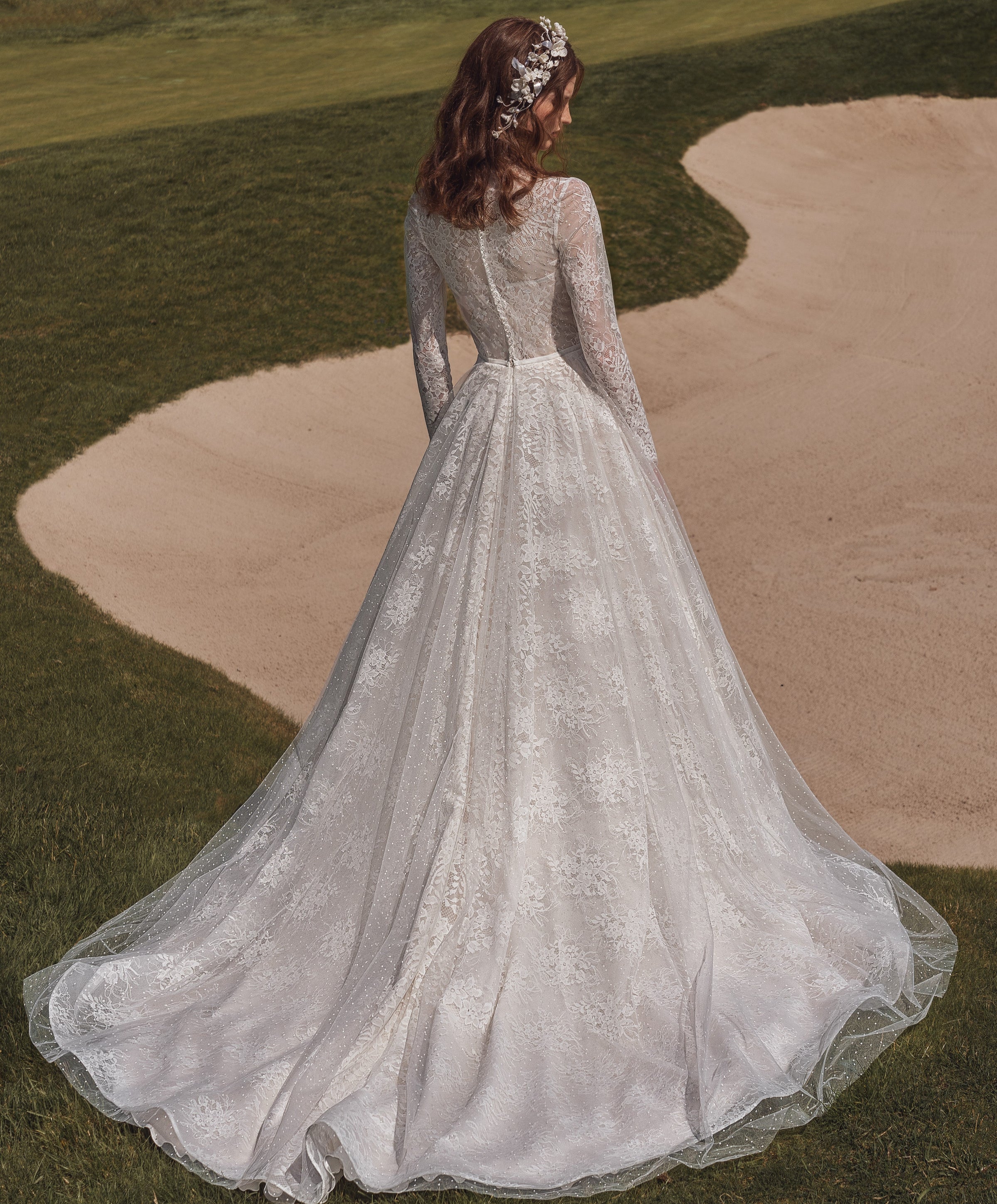 Modest Long Sleeve High-Neck A-Line Lace Wedding Gown – HAREM's Brides