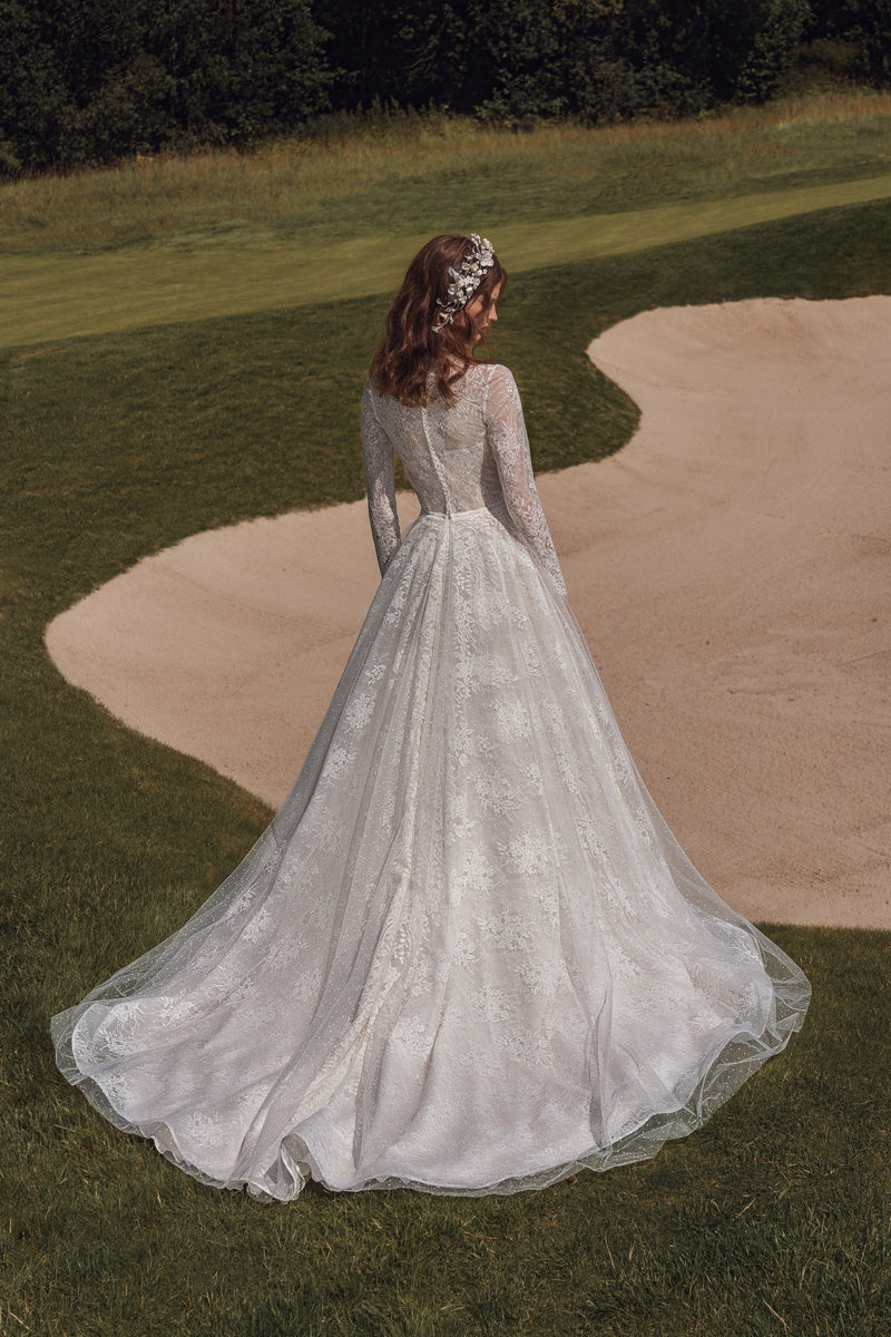 Bridesmaid gown with lace sleeves hot sale
