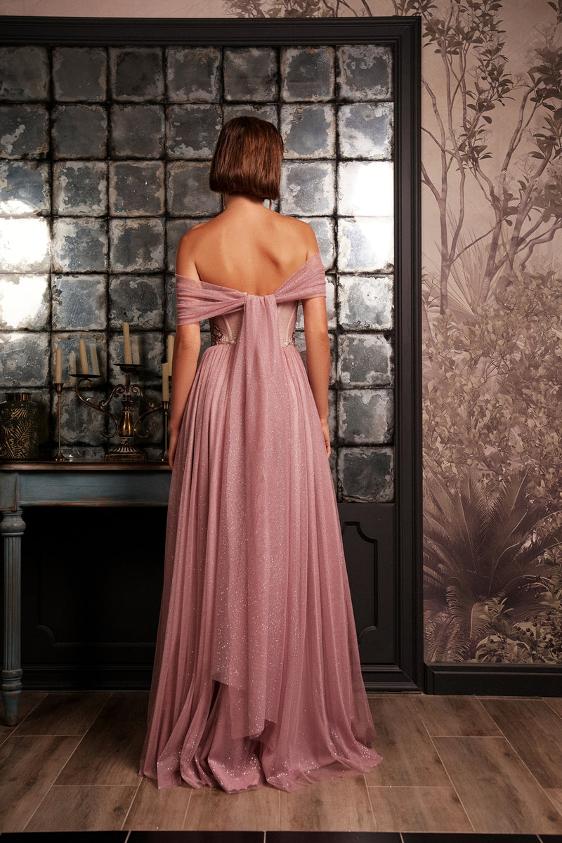 Off-Shoulder Long Shiny Evening Dress HAREM's Brides Off-Shoulder Long Shiny Evening Dress HAREM's Brides