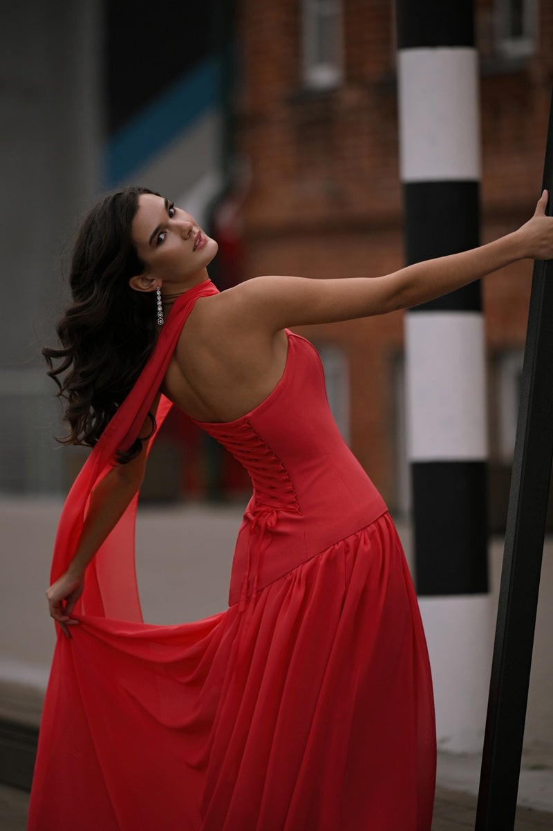 simple backless wedding dress Pretty Mermaid V Neckline Red Chiffon Backless Long Prom Dresses Party –  SweetDress main image 0