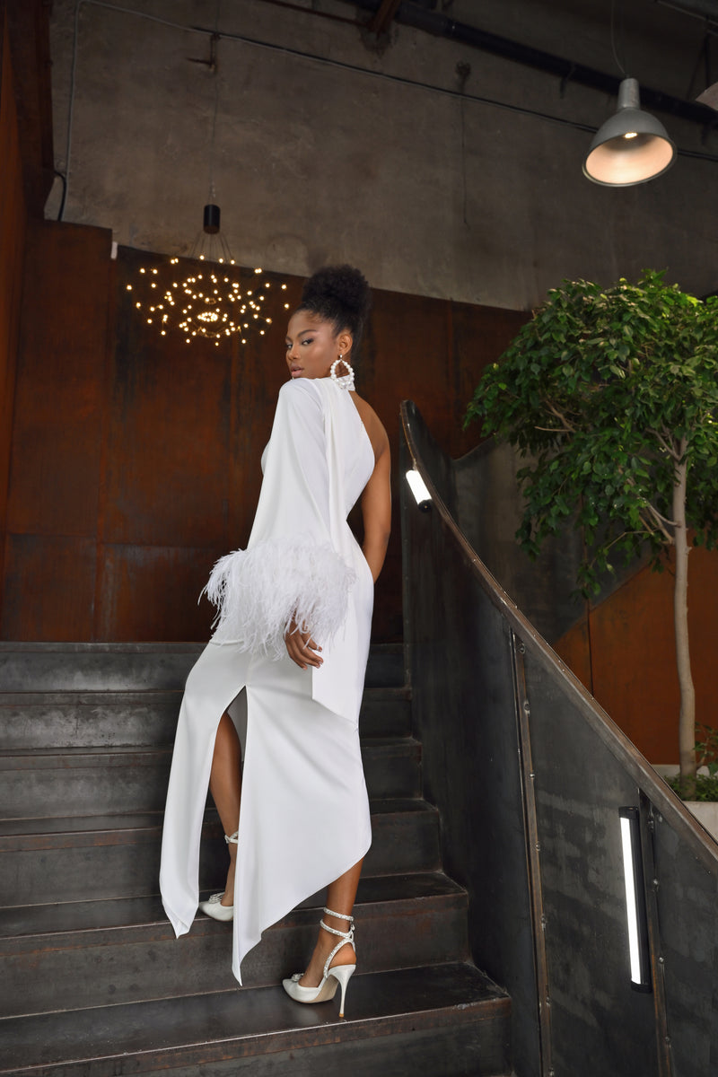 Silk One Shoulder Maxi White Dress HAREM's Brides Silk One Shoulder Maxi White Dress HAREM's Brides