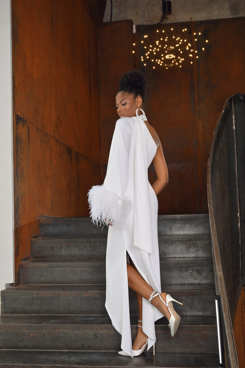 Silk One Shoulder Maxi White Dress EU42 Silk One Shoulder Maxi White Dress EU42