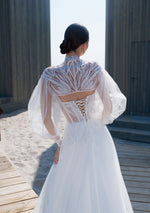 Robe de mariée trapèze sans bretelles avec boléro