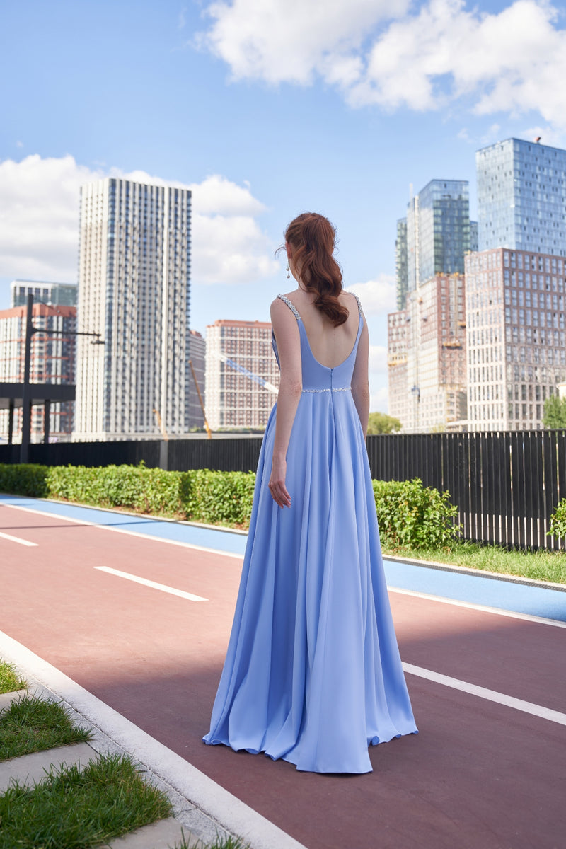 Deep-V Neck Maxi Dress With Slit HAREM's Brides Deep-V Neck Maxi Dress With Slit HAREM's Brides