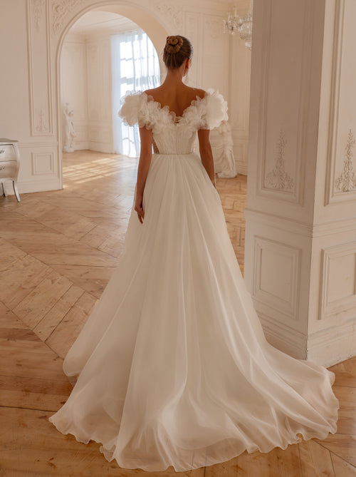 Floral Cloud Organza Off-Shoulder Wedding Dress | Celestia Couture