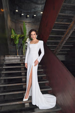 Long Sleeve Sheath Square Neck Minimalist Wedding Dress