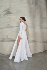 One-Shoulder Asymmetrical A-Line Minimalist White Dress With Shorts