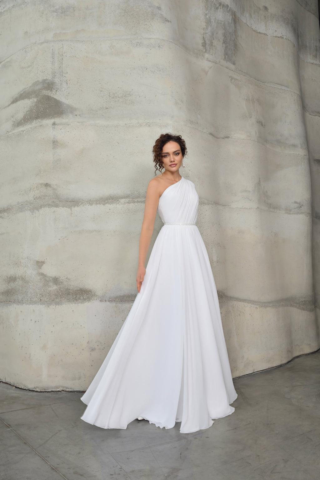 One-Shoulder Asymmetrical A-Line Minimalist White Dress With Shorts EU44