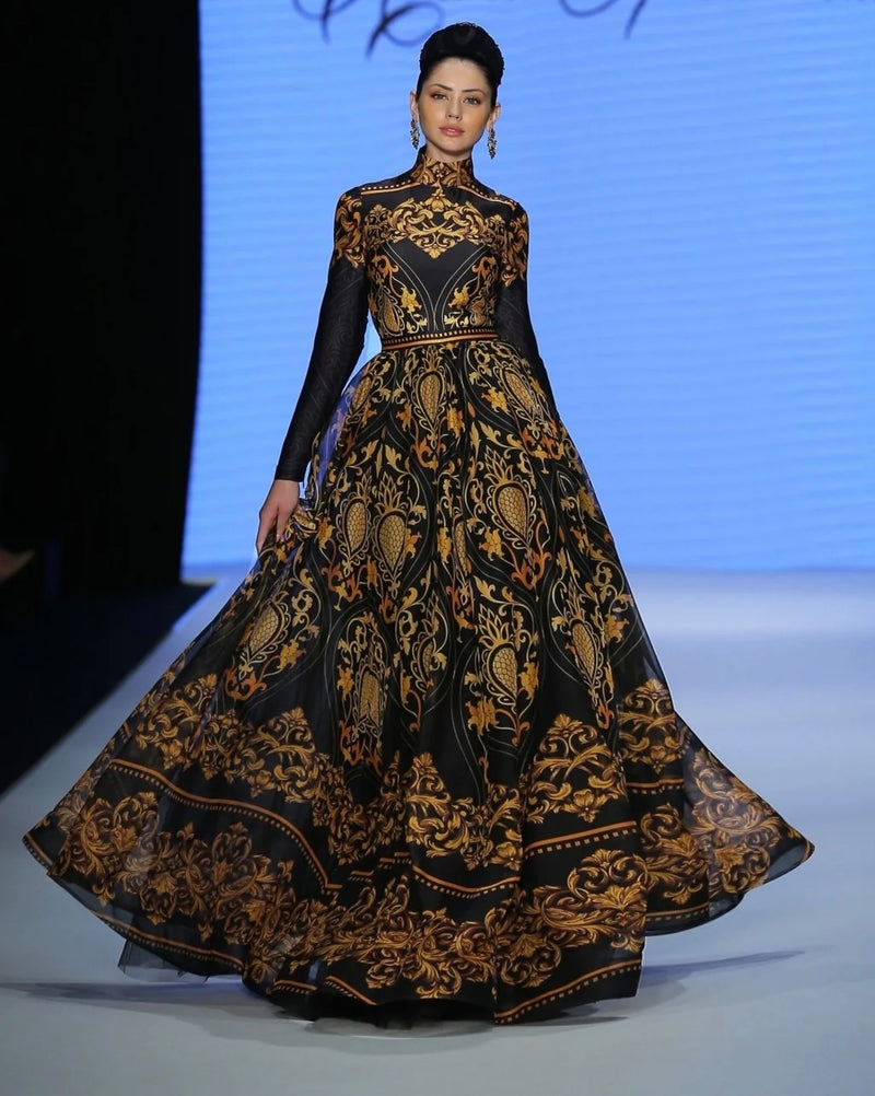 Modest Long Sleeve Golden ChiffonDress XL Modest Long Sleeve Golden ChiffonDress XL
