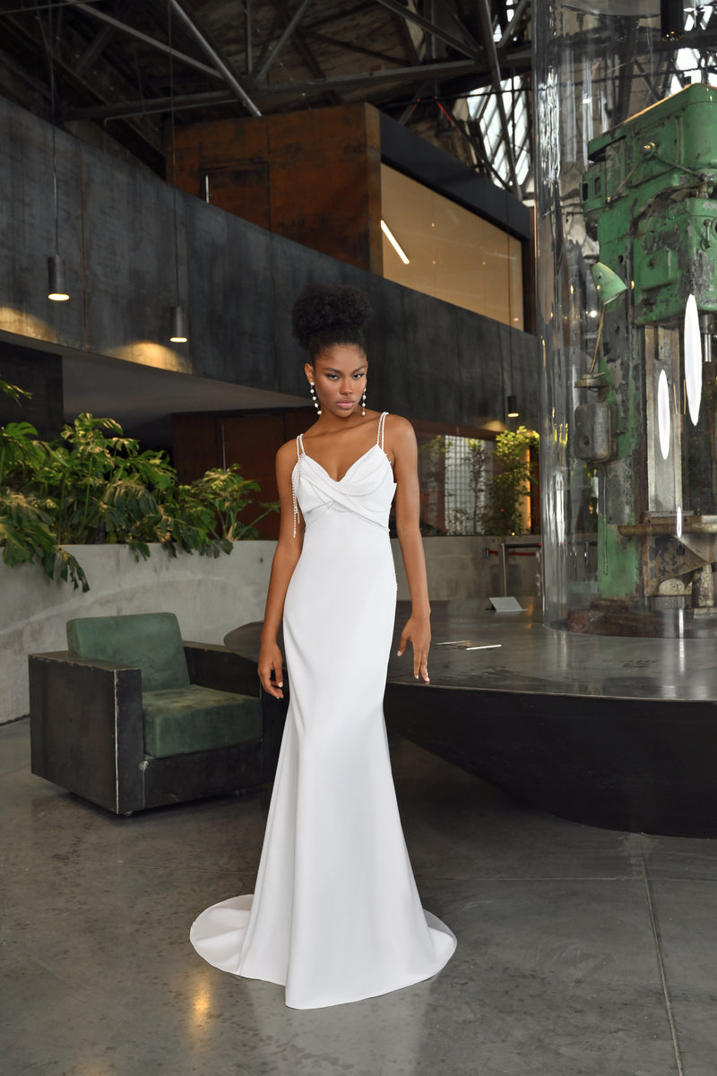 Sirena Traje De Novia Barato Playa Simple Satén Barato De La