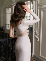Asymmetric One Shoulder Glitter Sexy Bridal Dress With a Slit