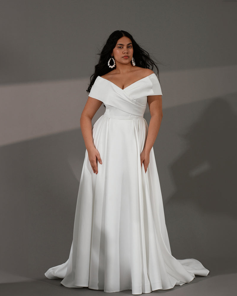 Off-the-shoulder A-Line Minimal Wedding Dress with Captivating Cross-B HAREM's Brides Off-the-shoulder A-Line Minimal Wedding Dress with Captivating Cross-B HAREM's Brides