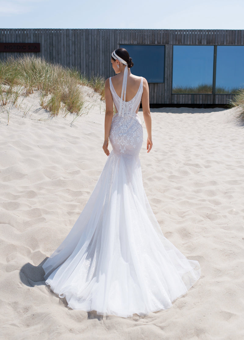 dream wedding dress mermaid T272073D Romantic Couture Satin and Lace Mermaid Gown with Square Neckline and Three Dimensional Flowers