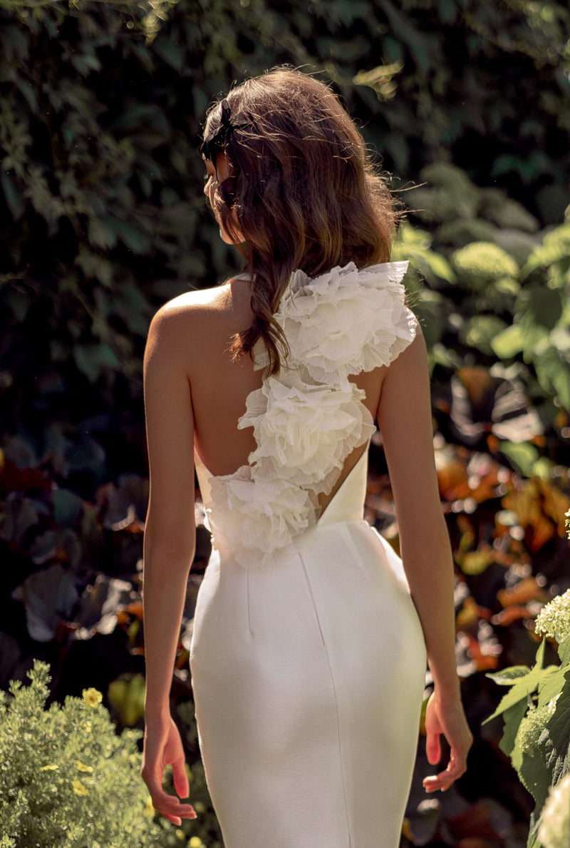 long train maxi dress White Satin Flying Dress | Long Train Photoshoot Gown
