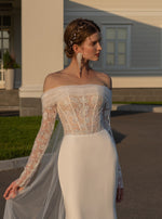 Off-the-Shoulder Sheath Wedding Dress with Removable Train