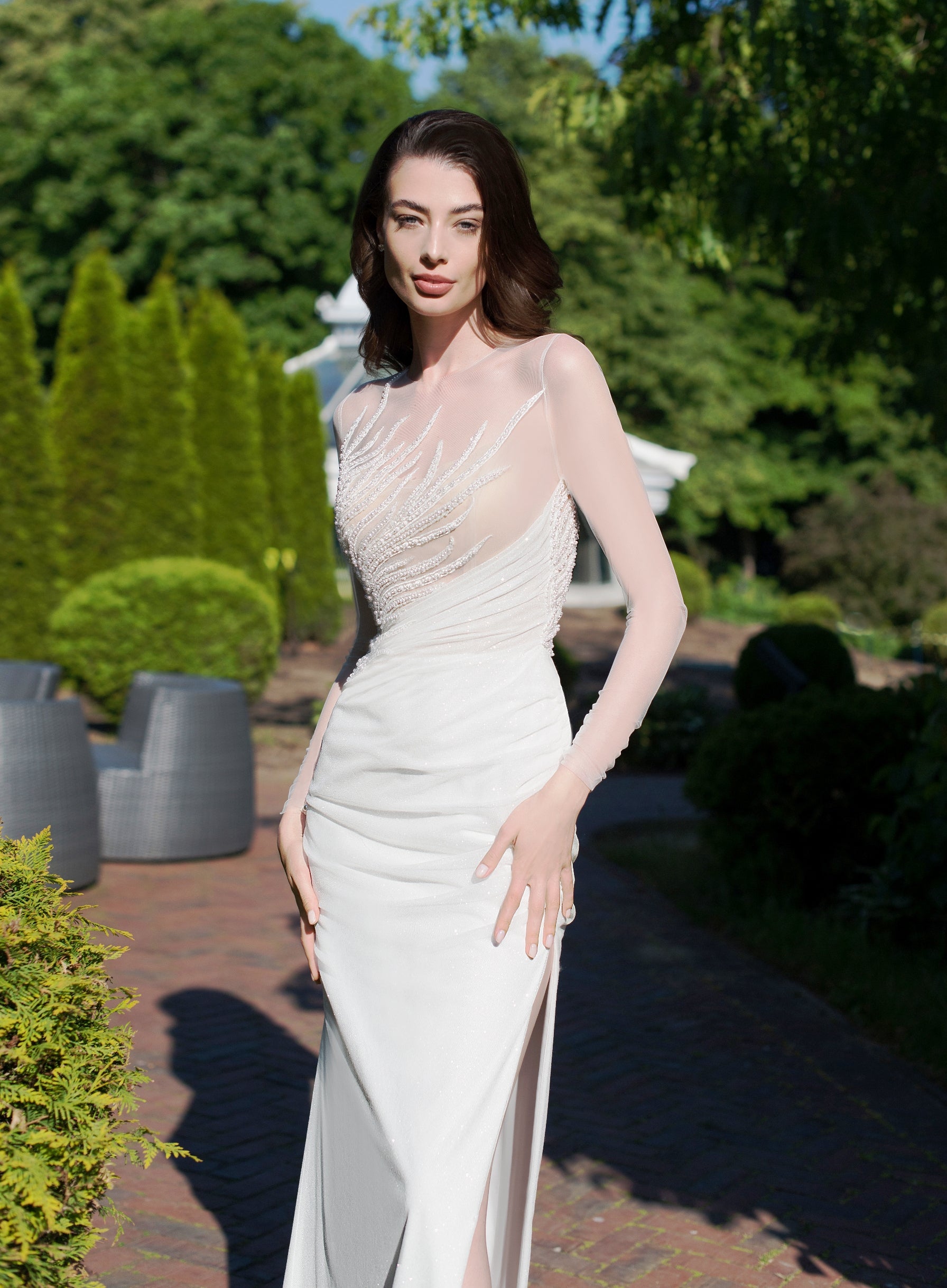 Sheer Long Sleeves Illusion Neck Mermaid Dress with Slit HAREM's Brides Sheer Long Sleeves Illusion Neck Mermaid Dress with Slit HAREM's Brides