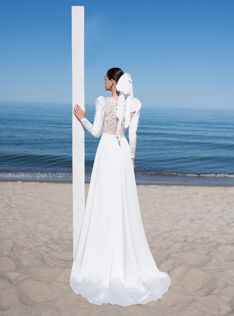 Long Sleeve Sheath Wedding Dress with a Beautiful Back