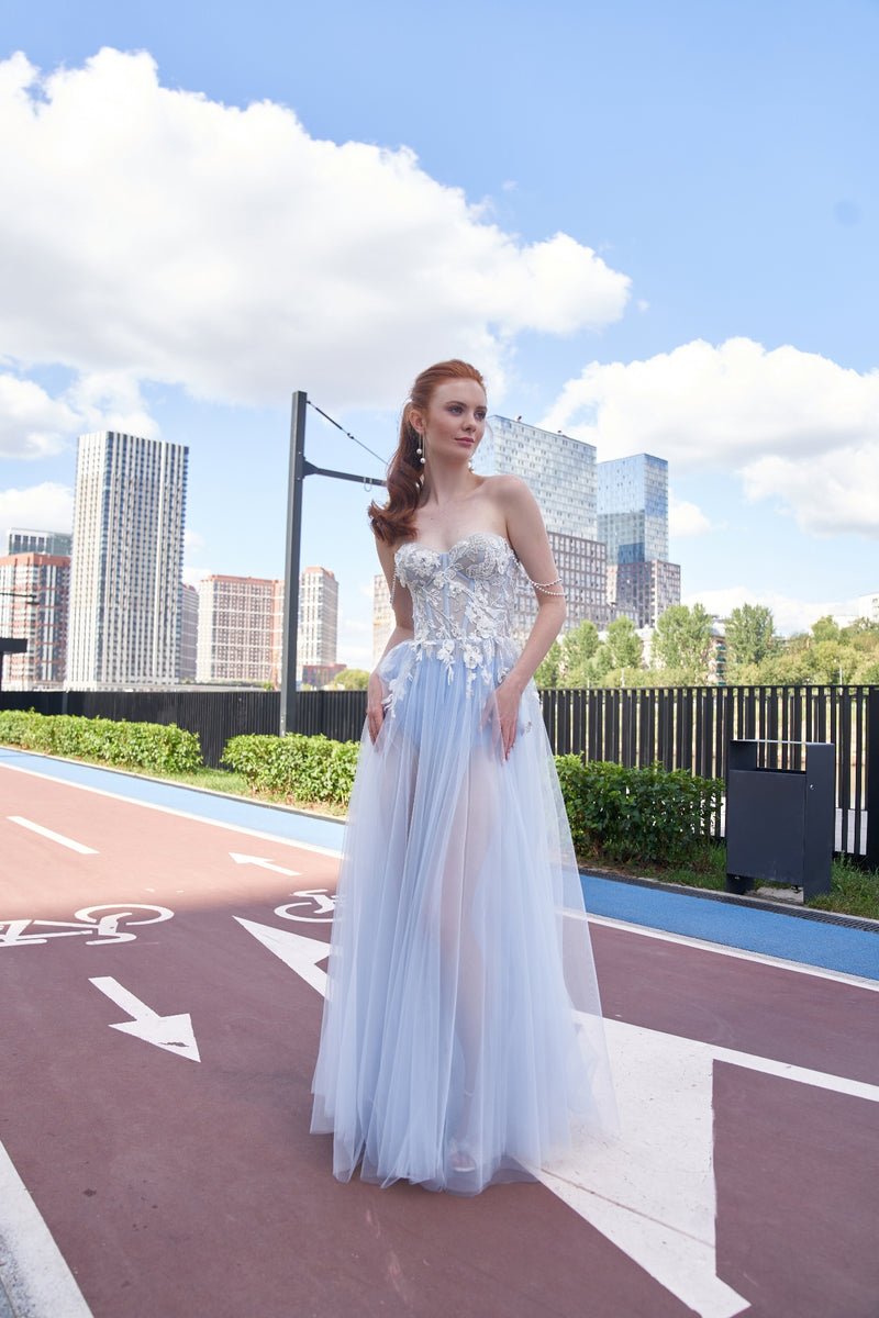 Corset Maxi Skirt Off-Shoulder Tulle Prom Dress with Changeable Under Short and Skirt EU44 Corset Maxi Skirt Off-Shoulder Tulle Prom Dress with Changeable Under Short and Skirt EU44