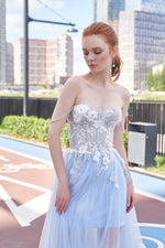 Corset Maxi Skirt Off-shoulder Tulle Prom Dress with Changeable under Short and Skirt