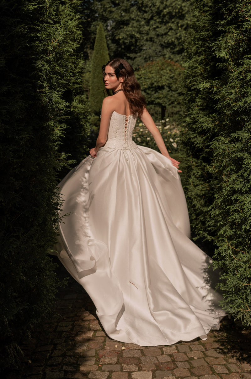A-Line Wedding Gown with Strapless Corset, Lace-Up Closure Back, and L HAREM's Brides A-Line Wedding Gown with Strapless Corset, Lace-Up Closure Back, and L HAREM's Brides
