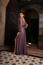 Long Sleeve Glitter Evening Dress